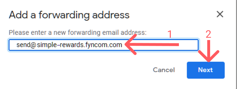 add the fowarding email "send@simple-rewards.fyncom.com"
